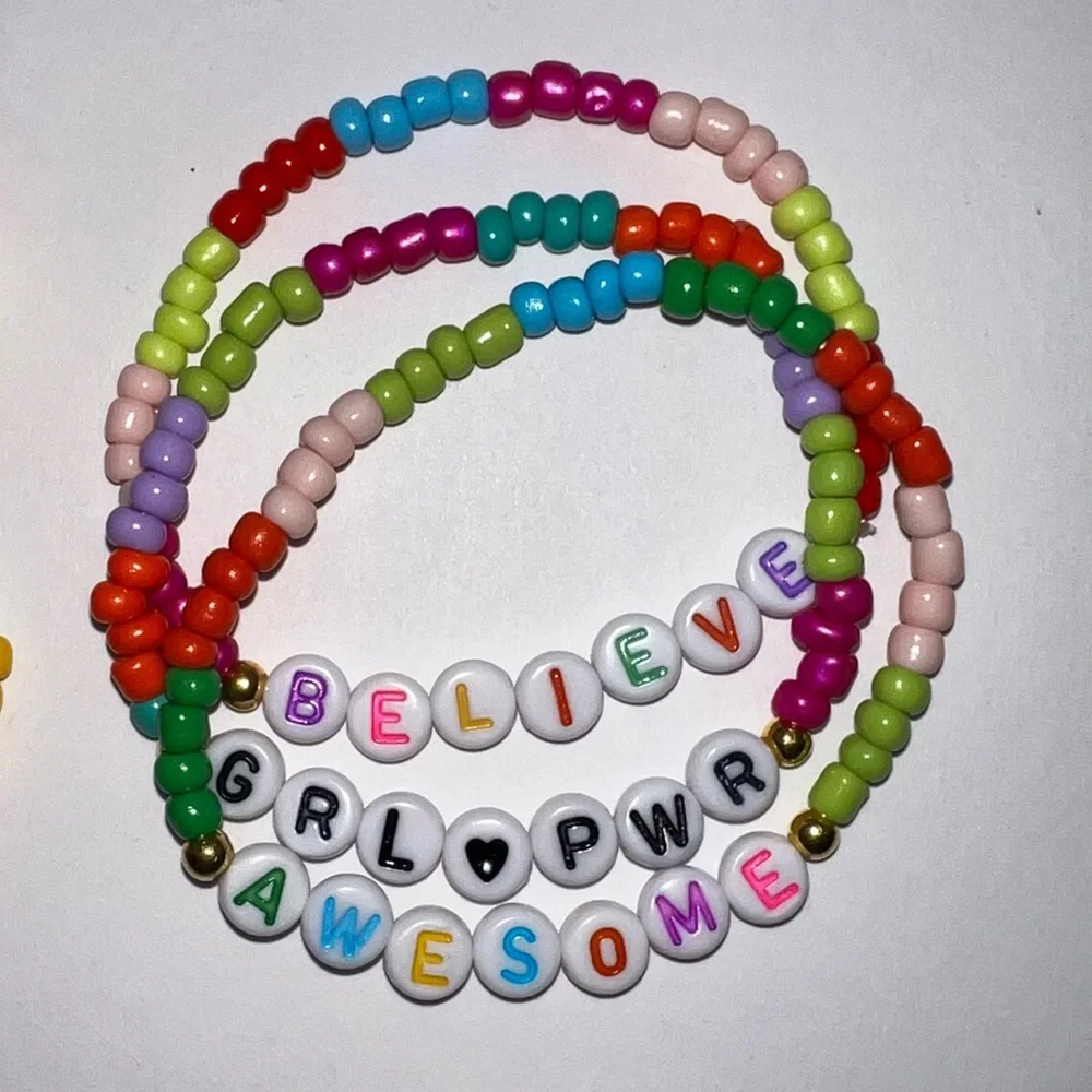Colorful Beaded Friendship/Positive Affirmations Stretch Bracelets Set/Lot-14